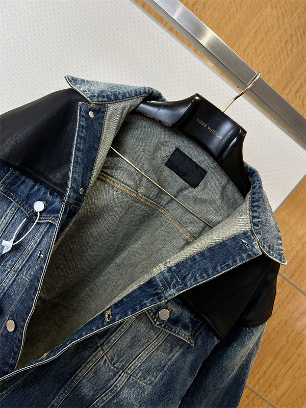 Dual Pocket Leather Patchwork Denim Jacket · 6