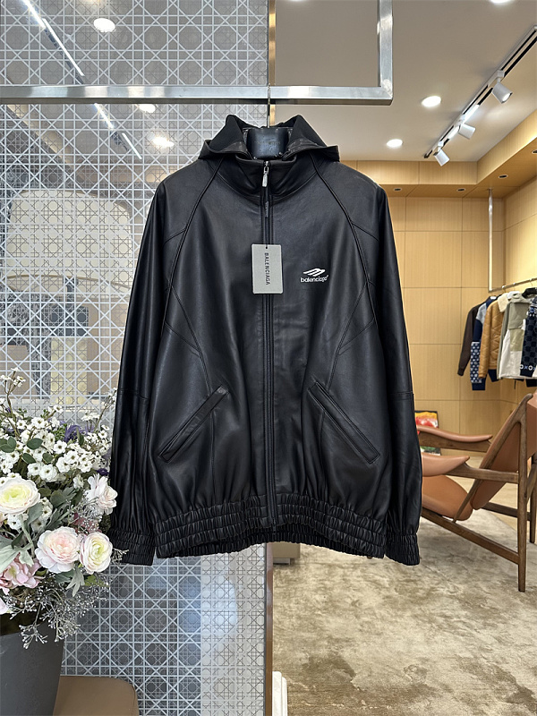 Stand Collar Hooded Custom Leather Jacket · 3