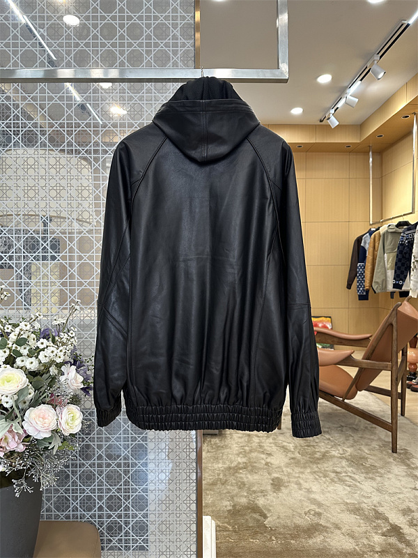 Stand Collar Hooded Custom Leather Jacket · 2