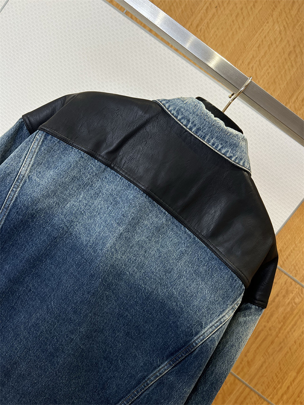 Dual Pocket Leather Patchwork Denim Jacket · 5