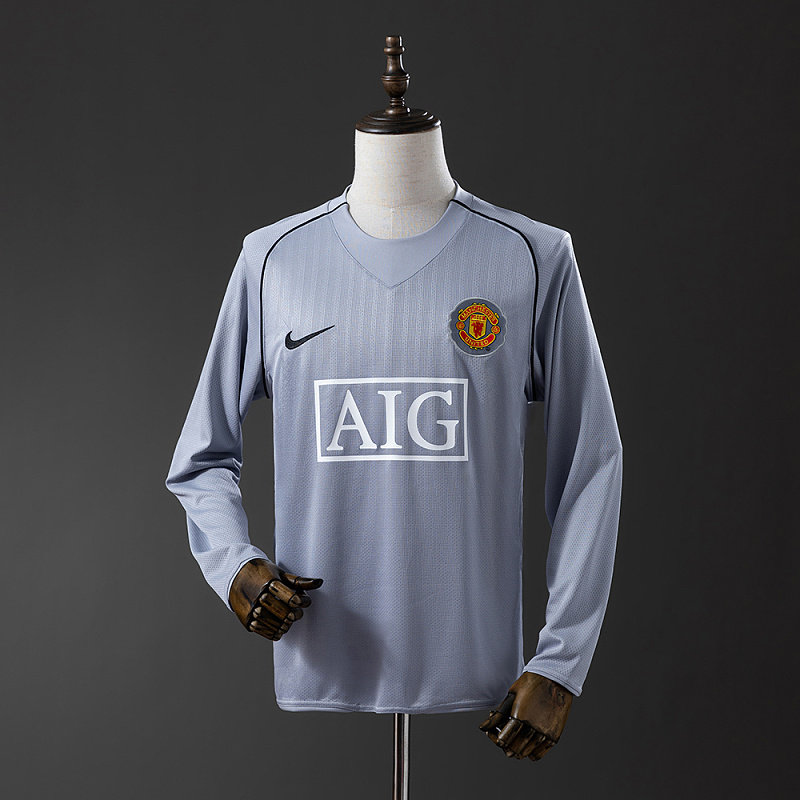 wanban-M-U 2007 Goalkeeper Grey Long Sleeve Retro Jersey
