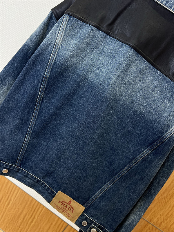 Dual Pocket Leather Patchwork Denim Jacket · 4