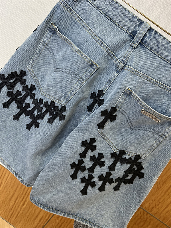 Cross Embroidered Denim Shorts · 4