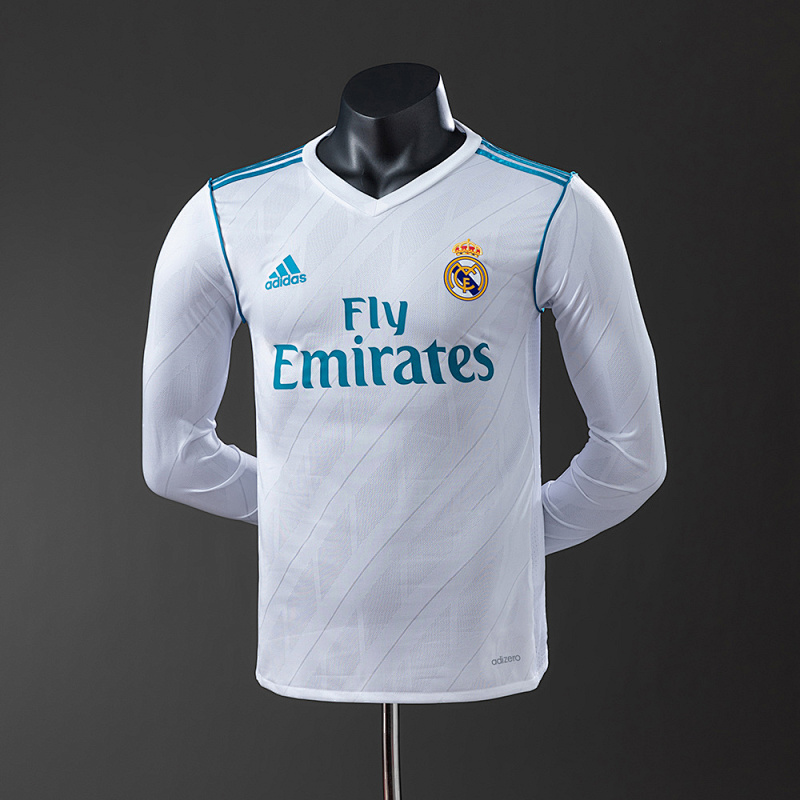 wanban-Real Madrid 17/18 Home Long Sleeve Player Version Retro Jersey · 2