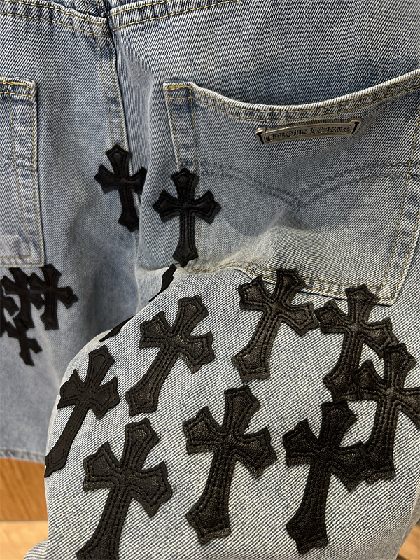 Cross Embroidered Denim Shorts · 3