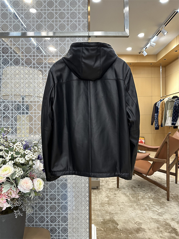 Triangle Badge Reversible Leather Hoodie 4