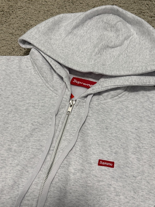 Grey/Black Sup Small Box Zip-Up Hooded Sweatshirt 3