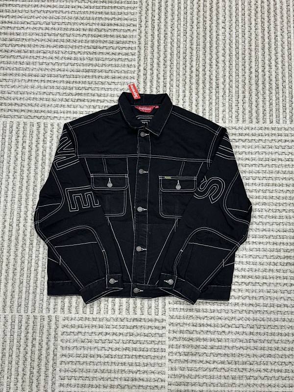 Radial Embroidered Denim Trucker Jacket 3