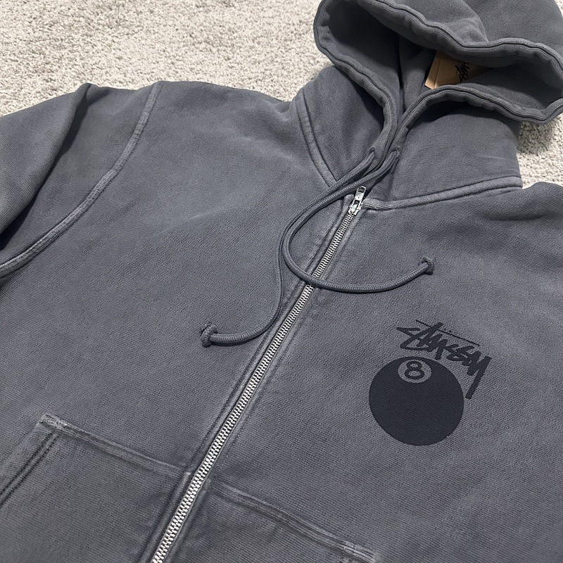 Stu 8Ball Pig. Dyed Zip Hoodie Black 3