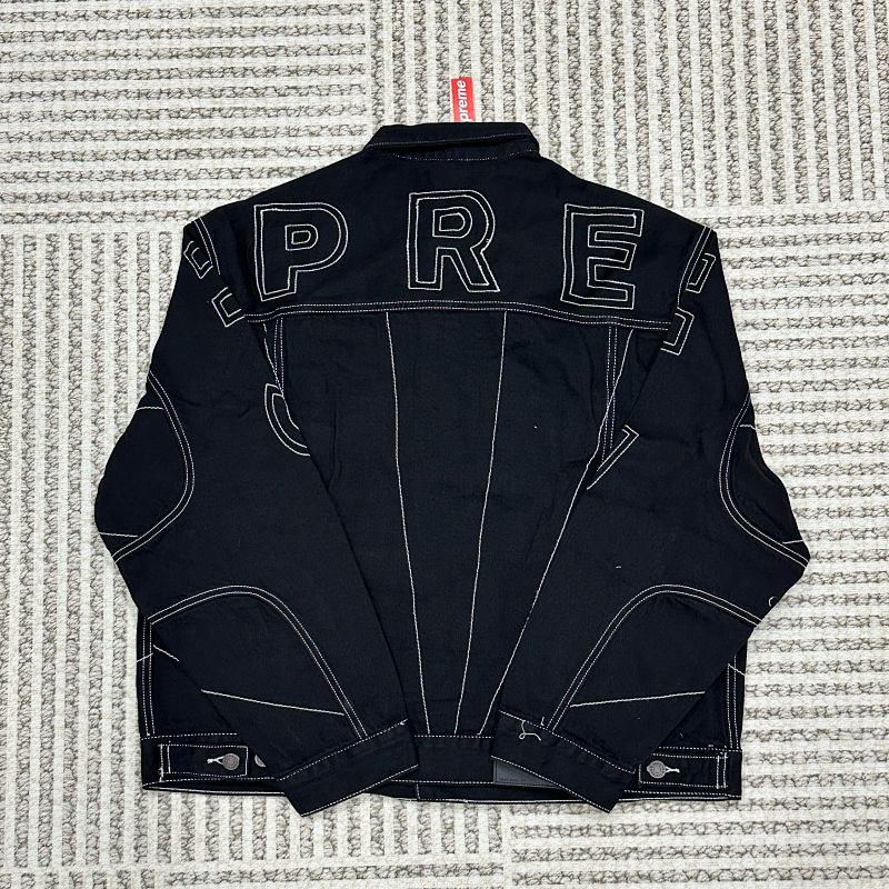 Radial Embroidered Denim Trucker Jacket 7