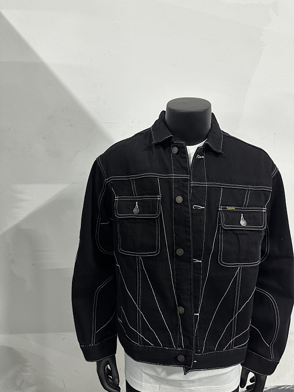 Radial Embroidered Denim Trucker Jacket