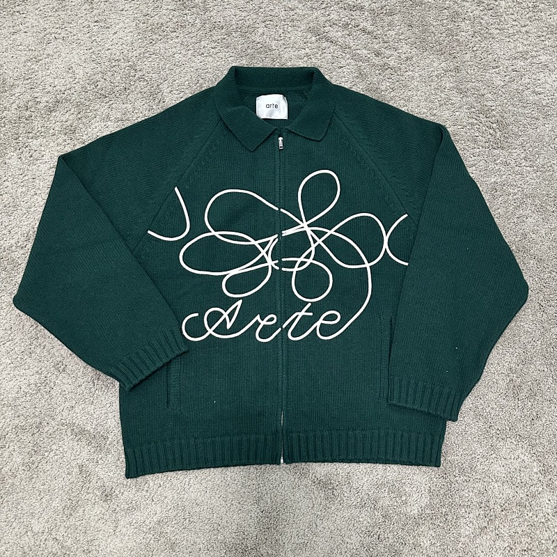 Ate Cardigan Flower Round Knit Green 7