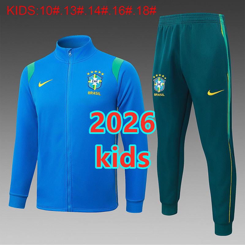 2026 Brazil Kids Long Zipper Jacket #10-#18