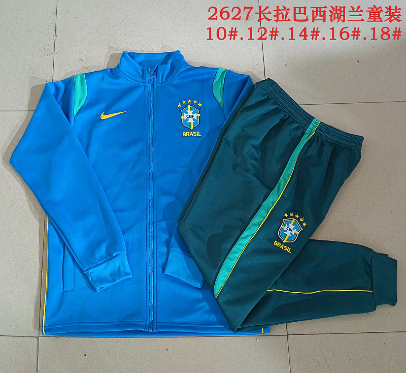 2026 Brazil Kids Long Zipper Jacket #10-#18 · 3