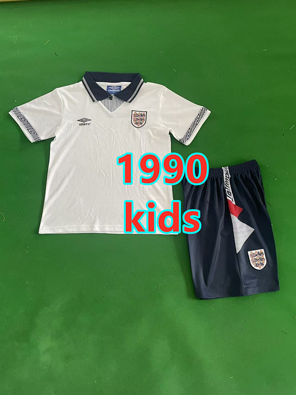 1990 England Home Retro Kids Jersey+shorts Kit 16#-28#