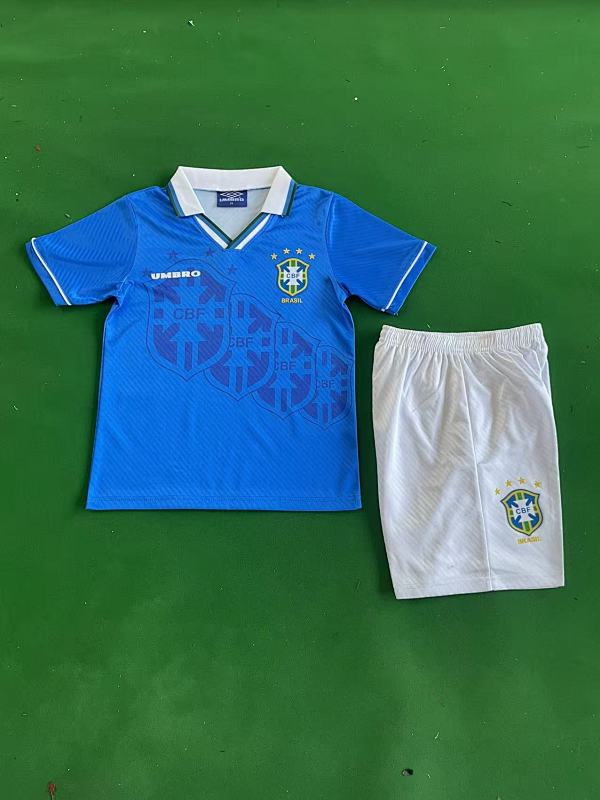 1996 Brazil Away Retro Kids Jersey+shorts Kit 16#-28# · 3