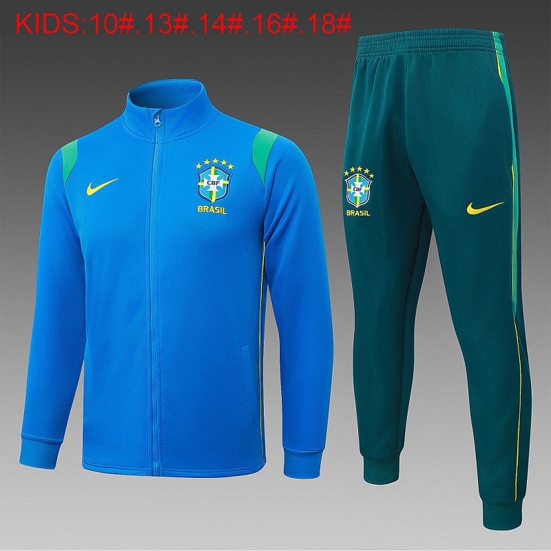 2026 Brazil Kids Long Zipper Jacket #10-#18 · 5