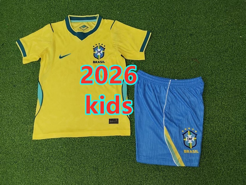 2026 Brazil Kids Home Player Jersey+shorts 16#-28# · 2