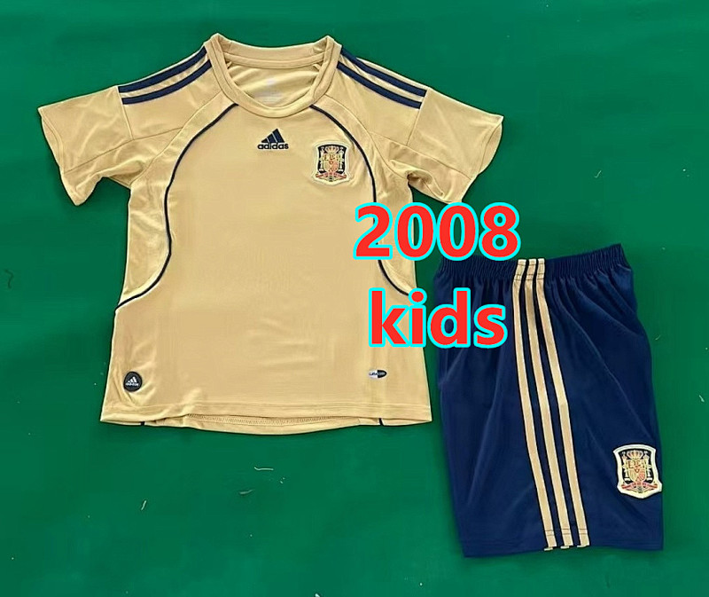 2008 Spain Away Retro Kids Jersey+shorts Kit 16#-28# · 3