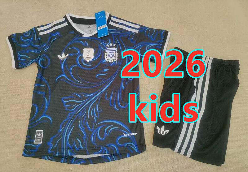 2026 Argentina Away Player Kids Jersey+shorts Kit 16#-28# · 3