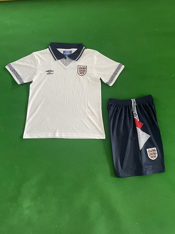 1990 England Home Retro Kids Jersey+shorts Kit 16#-28# 2