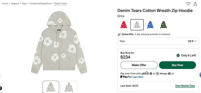 New Cotton Wreath Zip Hoodie Denim Tears 8