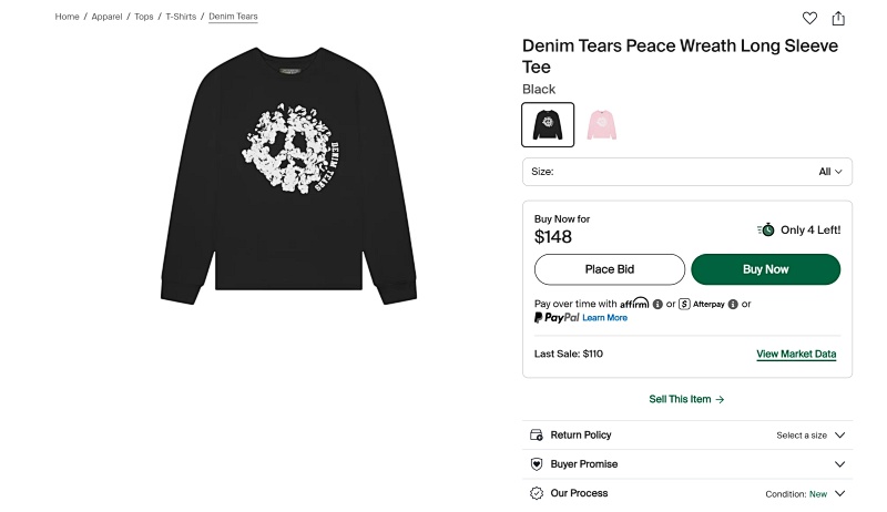 Denim Tears Peace Wreath Long Sleeve Tee Black 3
