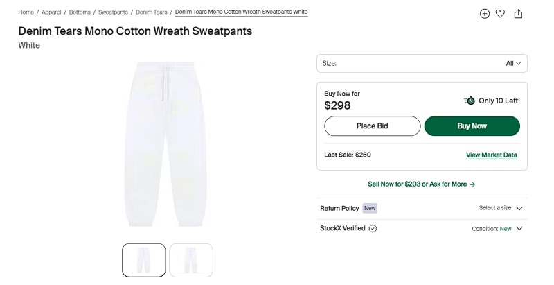 White Denim Tears Cotton Wreath Sweatpants 4