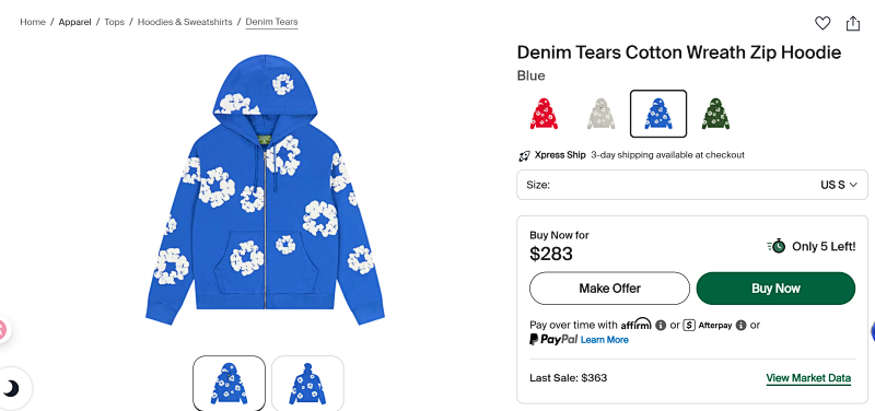 New Cotton Wreath Zip Hoodie Denim Tears 7