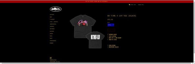 Corteiz No Time 4 Luv Tee Black