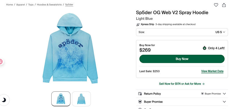 Sp5der Og Web V2 Spray Hoodie Light Blue