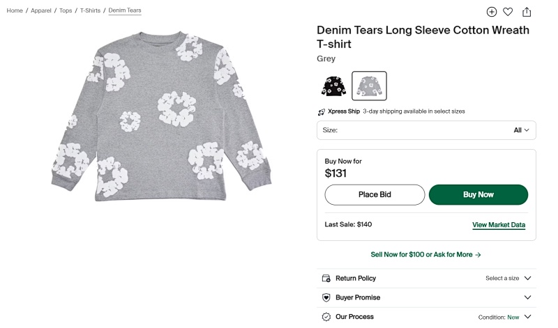 Denim Tears Long Sleeve Cotton Wreath T-shirt 2