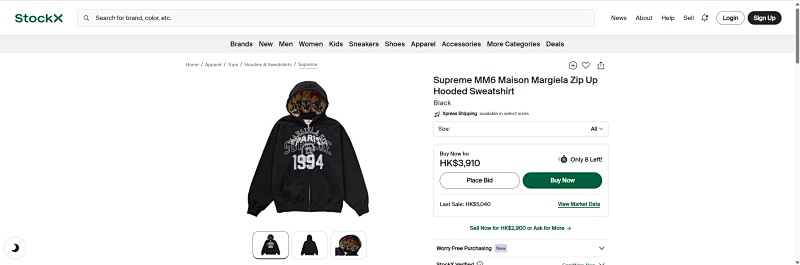 Supreme MM6 Zip Up Hooded Sweatshirt