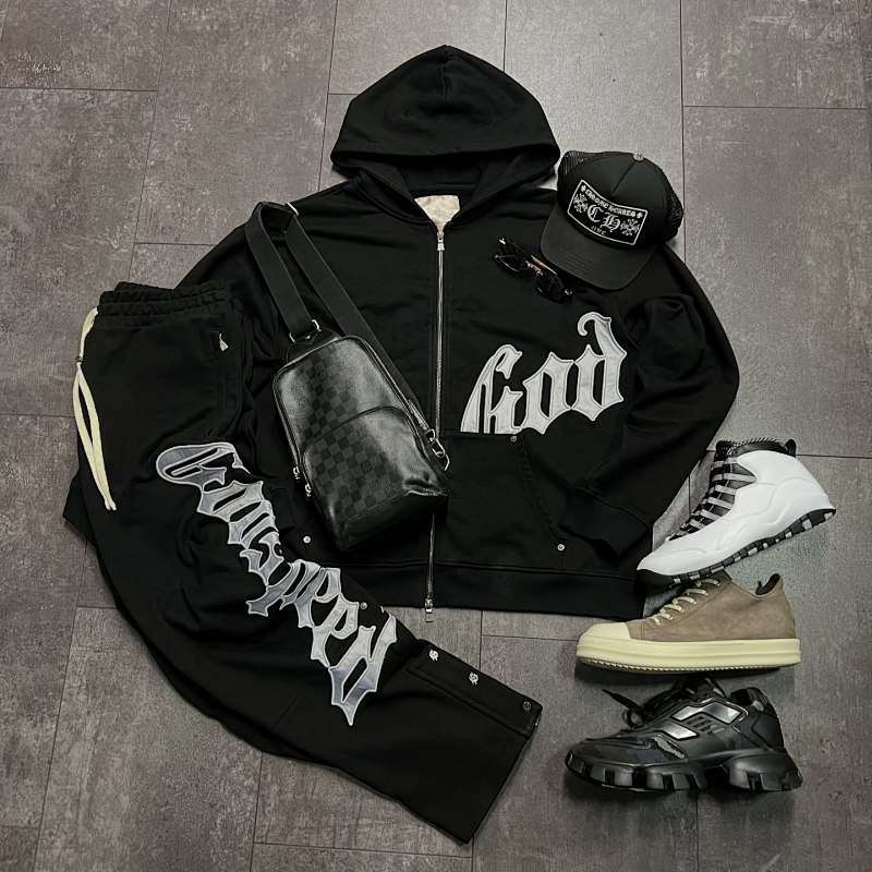 Black/Silver Satin Og Logo Sweatsuit V2 Godspeed 4
