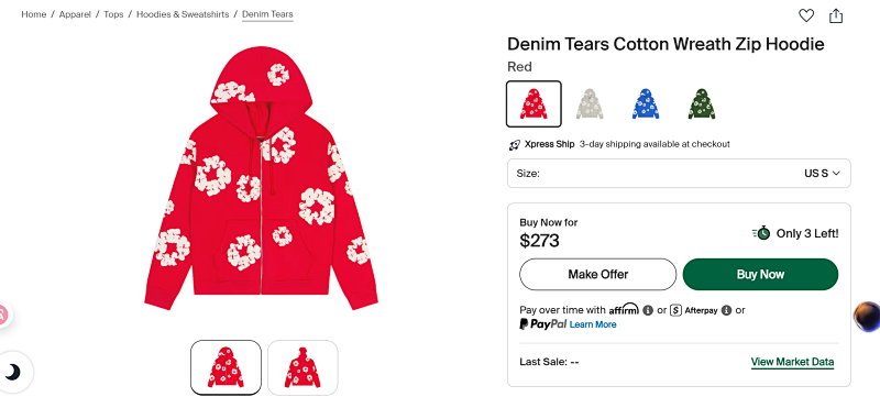 New Cotton Wreath Zip Hoodie Denim Tears 9