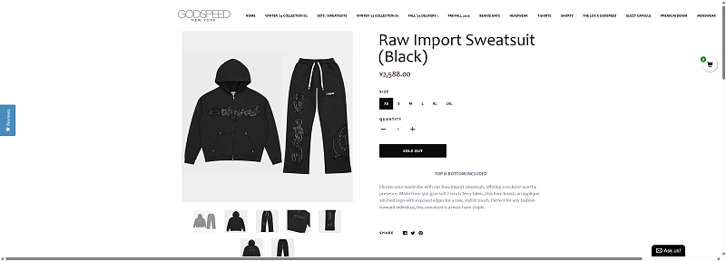 Godspeed Raw Import Sweatsuit 'Black'