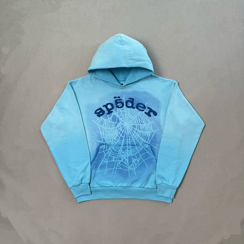 Sp5der Og Web V2 Spray Hoodie Light Blue 3