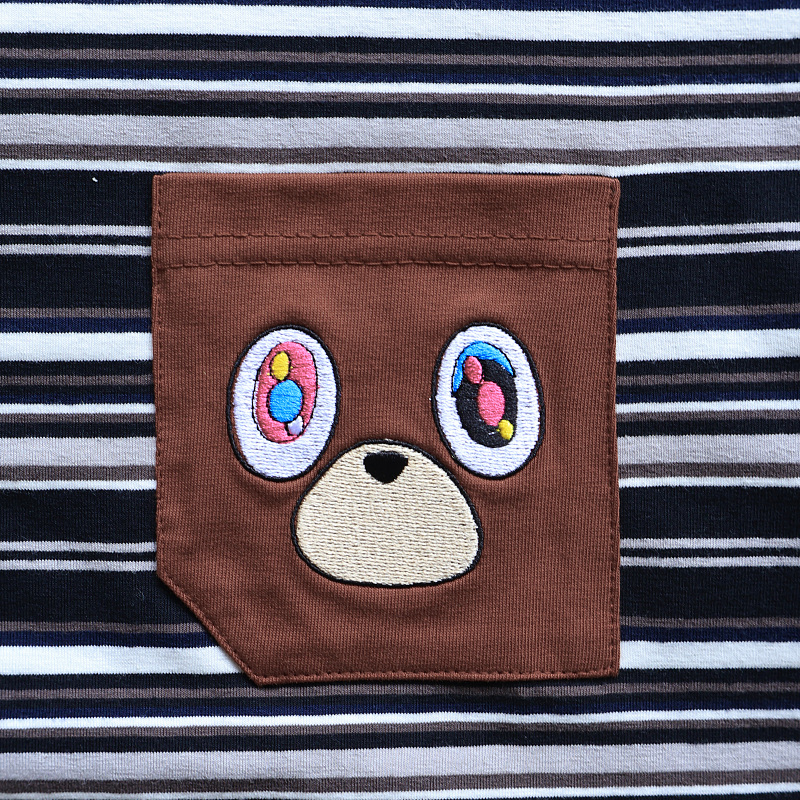 Embroidered Bear Pocket Stripe Tee - Black