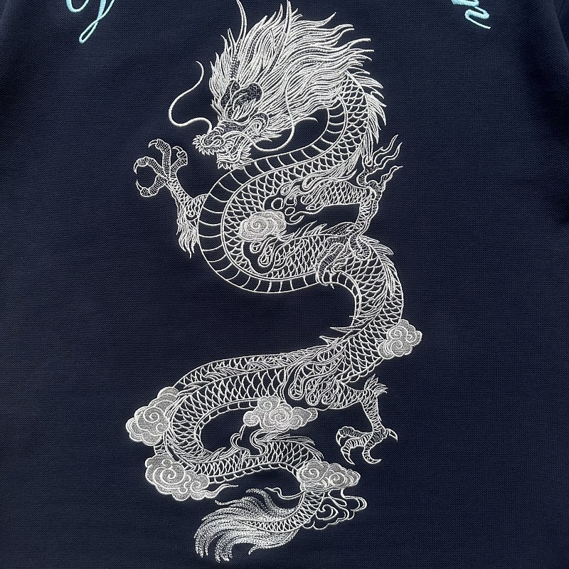 Boxy Dragon Embroidery Polo - Indigo 4