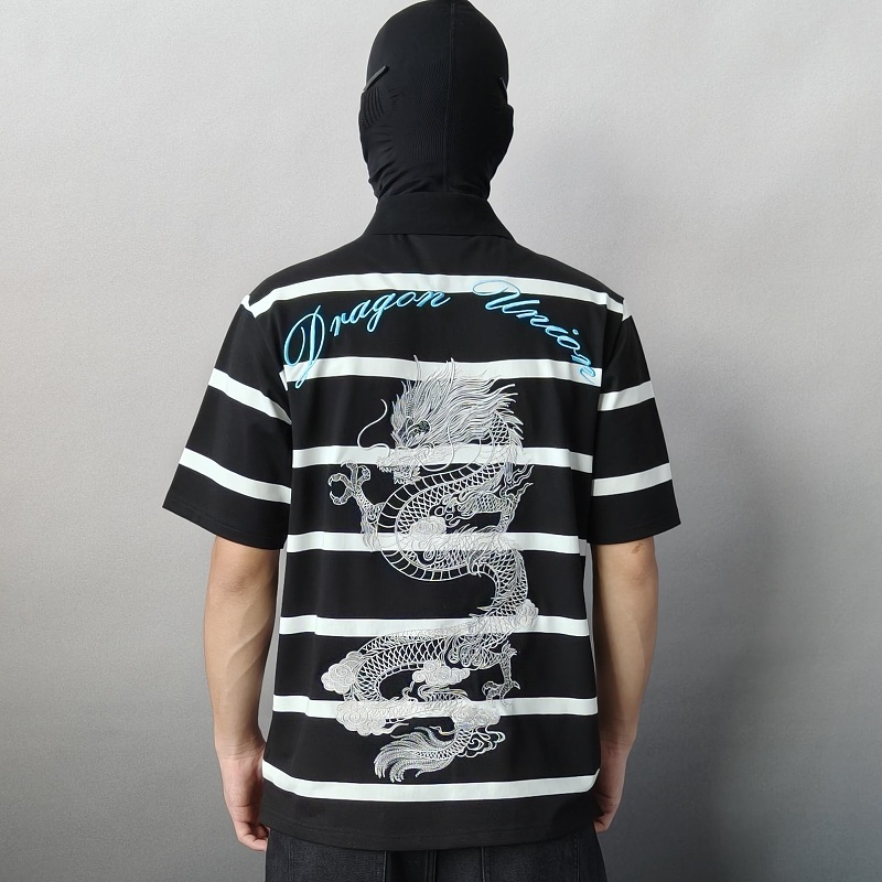 Striped Dragon Embroidery Polo 7