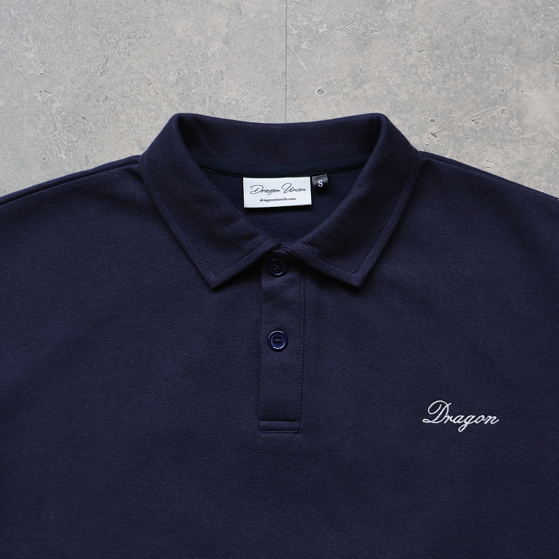 Boxy Dragon Embroidery Polo - Indigo 7