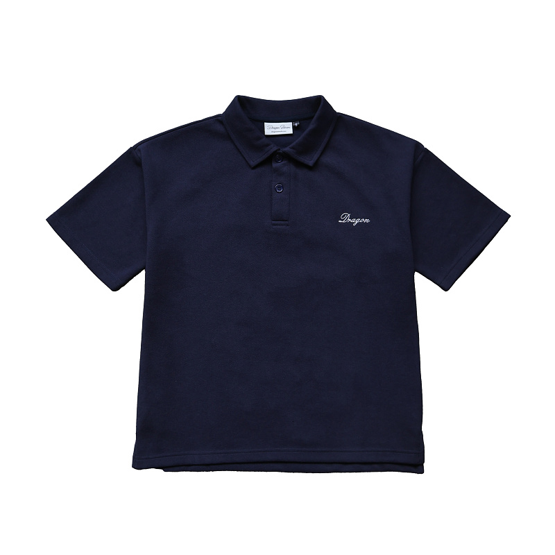 Boxy Dragon Embroidery Polo - Indigo 3