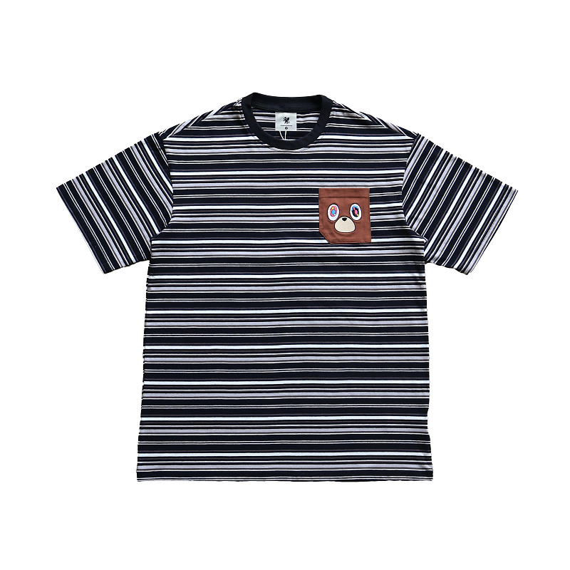Embroidered Bear Pocket Stripe Tee - Black 3