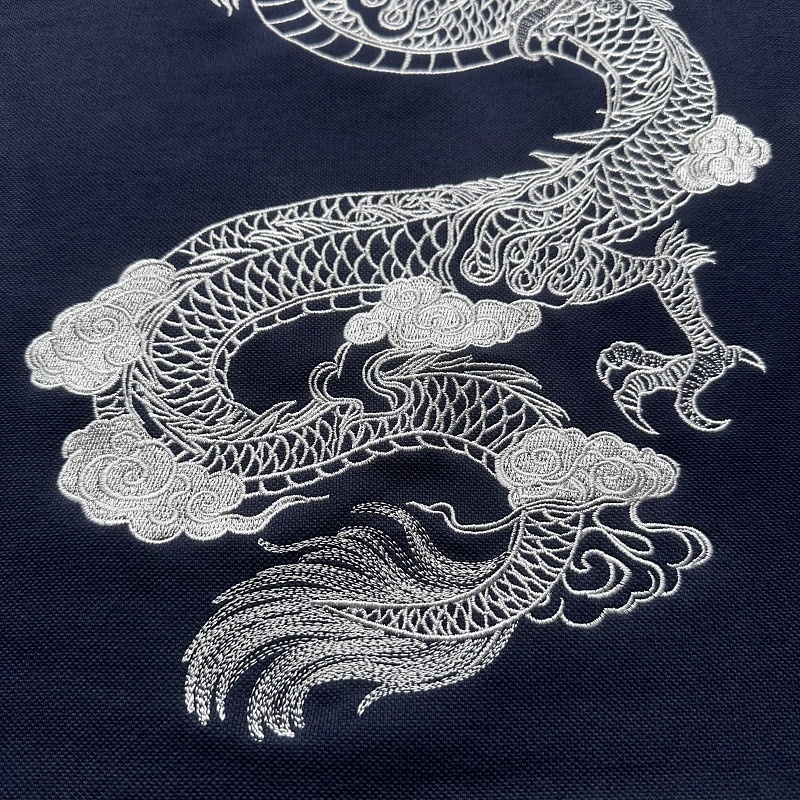 Boxy Dragon Embroidery Polo - Indigo 6