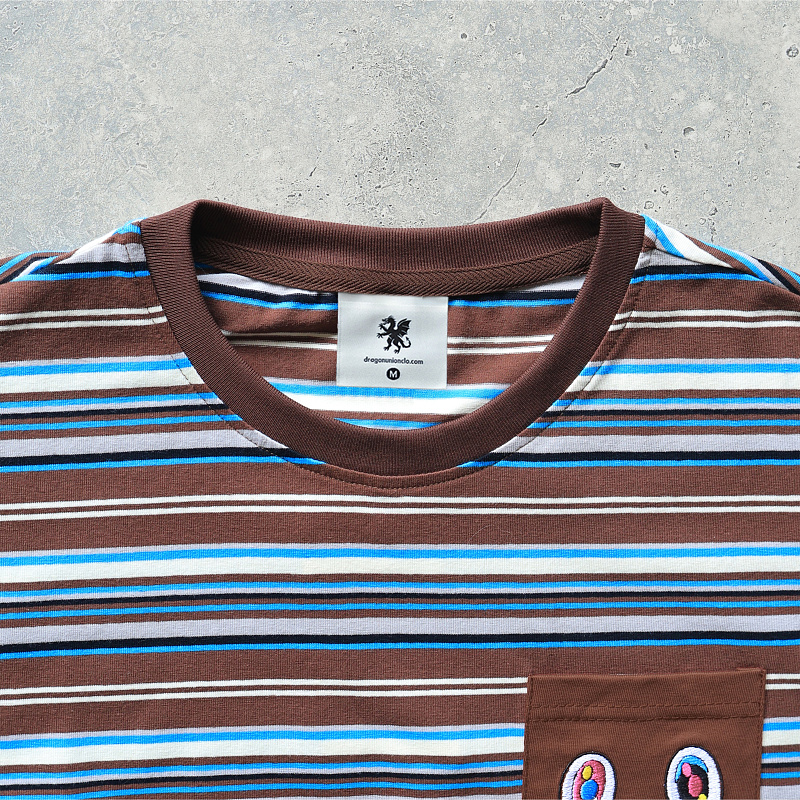 Embroidered Bear Pocket Stripe Tee - Blue 5