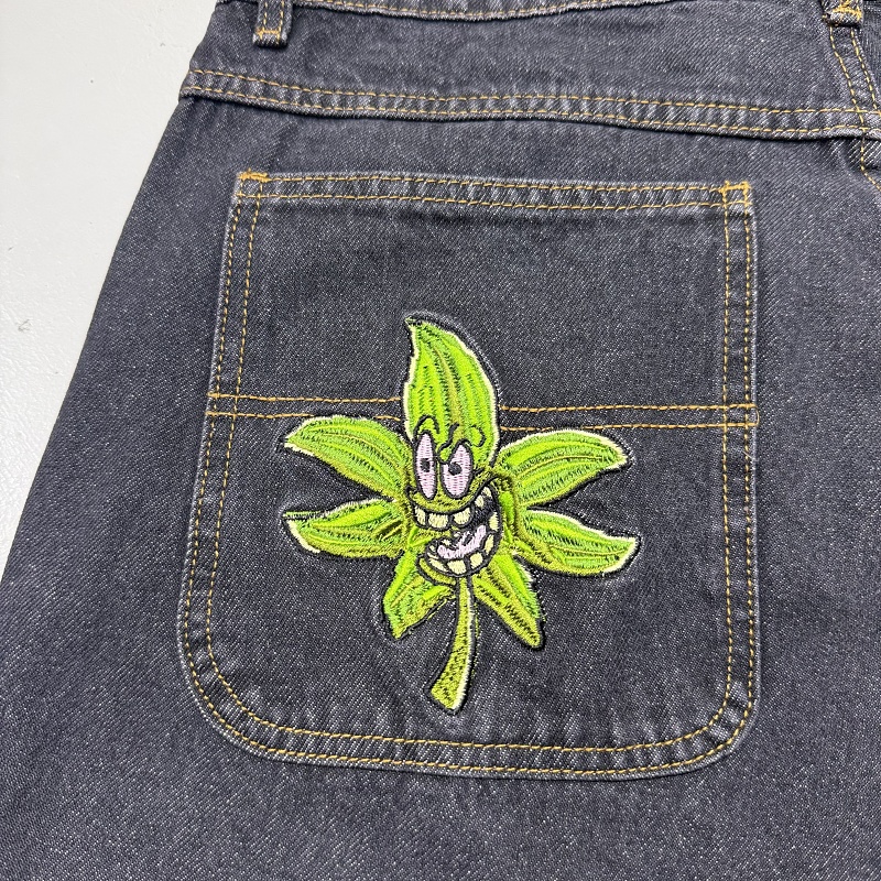 Poser Leaf Embroidered Denim Shorts 9