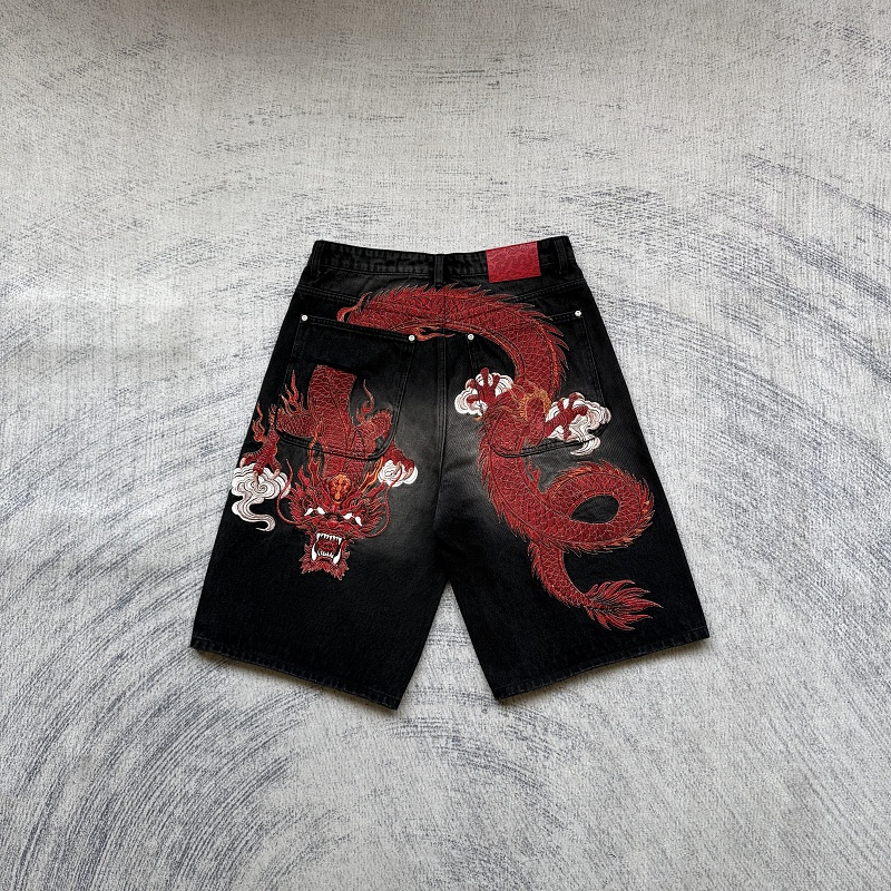 Dragon Embroidery Jorts