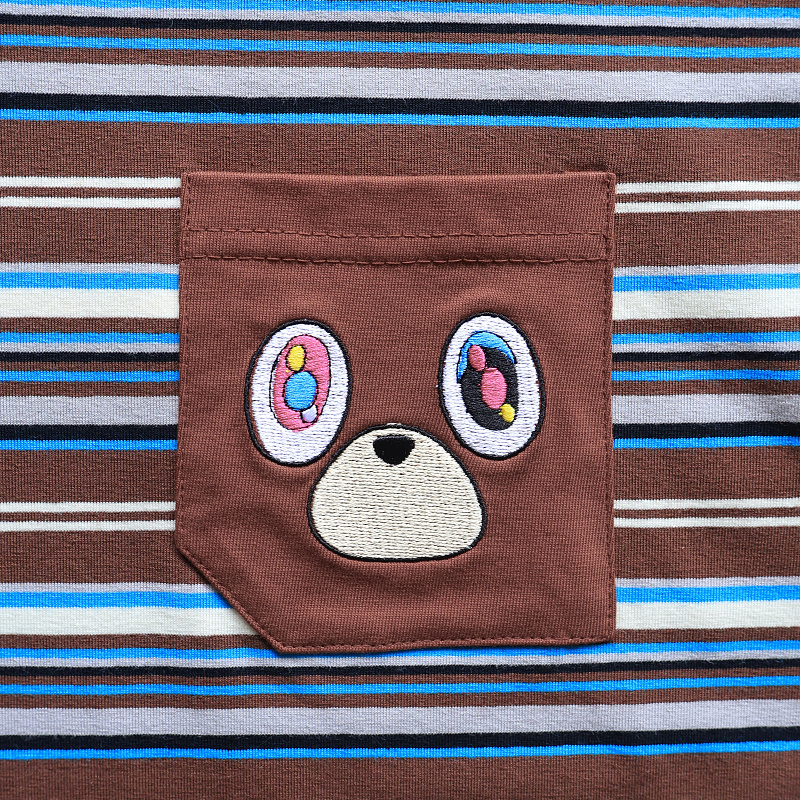 Embroidered Bear Pocket Stripe Tee - Blue 4