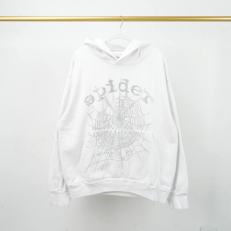 Sp5der 0G Rhinestone Logo Hoodie White 3
