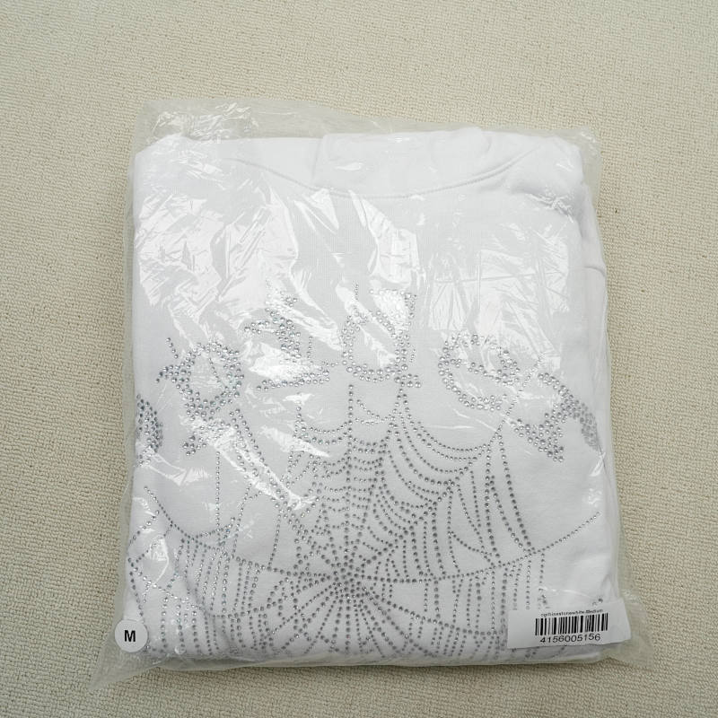 Sp5der 0G Rhinestone Logo Hoodie White 2